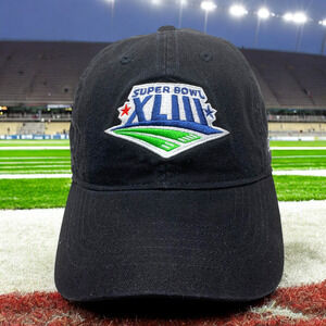 NEW Superbowl 43 XLIII Black Strapback Dad Hat Cap Embroidered Reebok NFL 2009